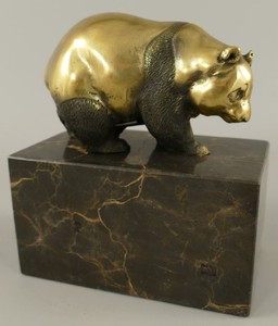 Casa Padrino escultura de bronce oso panda oro / negro 13 x 7 x A. 15 cm - Figura de Bronce - Figura Decorativa - Accesorios de Decoracion de Escritorio