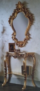 Casa Padrino consola de espejo barroco de lujo oro - Magnífica consola barroco con espejo de pared - Muebles Barrocos de Hotel y Castillo - Calidad de Lujo - Hecho en Italia