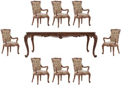 Casa Padrino ensemble de salle à manger baroque de luxe beige / marron - 1 Table à Manger Baroque & 8 Chaises à Manger Baroque avec Accoudoirs - Meubles Baroque - Noble et Magnifique