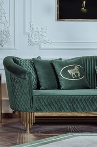 Casa Padrino Luxus Sofa Grün / Gold 260 x 88 x H. 88 cm - Modernes Wohnzimmer Sofa - Wohnzimmer & Hotel Möbel - Luxus Kollektion