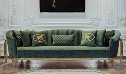Casa Padrino Luxury Sofa Green / Gold 260 x 88 x H. 88 cm - Modern Living Room Sofa - Living Room & Hotel Furniture - Luxury Collection