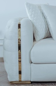 Casa Padrino Luxus Sofa Weiß / Gold 265 x 83 x H. 73 cm - Modernes Wohnzimmer Sofa - Wohnzimmer & Hotel Möbel - Luxus Kollektion