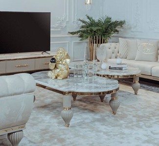 Casa Padrino tavolo da salotto Art Deco di lusso grigio / bianco / oro 160 x 87 x A. 46 cm - Magnifico tavolo da soggiorno con piano in marmo artificiale - Mobili da Soggiorno Art Deco