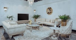 Casa Padrino canapé de salon Art Déco de luxe crème / gris / or - Mobilier de Salon art déco - Collection de Luxe