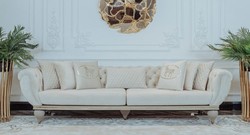 Casa Padrino canapé de salon Art Déco de luxe crème / gris / or - Mobilier de Salon art déco - Collection de Luxe