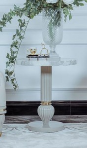 Casa Padrino tavolino Art Deco di lusso grigio / bianco / oro Ø 50 x A. 58 cm - Magnifico tavolo con piano in marmo artificiale - Mobili Soggiorno Art Deco - Collezione di Lusso
