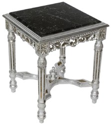 Casa Padrino tavolino barocco argento / nero - Tavolo in legno massello fatto a mano con piano in marmo - Mobili soggiorno barocco