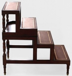 Casa Padrino tavolo da soggiorno Art Nouveau di lusso marrone scuro / bordeaux rosso / oro - Scale pieghevoli per biblioteca in legno massello con vera pelle - Mobili Soggiorno Art Nouveau
