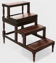 Casa Padrino tavolo da soggiorno Art Nouveau di lusso marrone scuro / bordeaux rosso / oro - Scale pieghevoli per biblioteca in legno massello con vera pelle - Mobili Soggiorno Art Nouveau