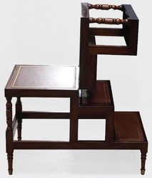Casa Padrino tavolo da soggiorno Art Nouveau di lusso marrone scuro / bordeaux rosso / oro - Scale pieghevoli per biblioteca in legno massello con vera pelle - Mobili Soggiorno Art Nouveau