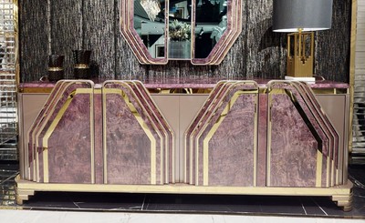 Casa Padrino armadio del soggiorno Art Deco di lusso viola / grigio / oro - Magnifico armadio in legno massello con 4 ante e aspetto marmo - Mobili per Soggiorno e Hotel Art Deco di Lusso