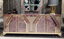 Casa Padrino aparador Art Deco de lujo púrpura / gris / oro - Magnífico armario de madera maciza con 4 puertas y aspecto de mármol - Muebles para Salón y Hotel Art Deco de Lujo