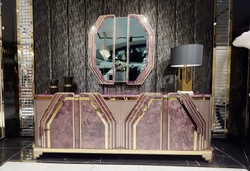 Casa Padrino aparador Art Deco de lujo púrpura / gris / oro - Magnífico armario de madera maciza con 4 puertas y aspecto de mármol - Muebles para Salón y Hotel Art Deco de Lujo