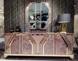 Casa Padrino set di mobili Art Déco di lusso viola / grigio / oro - 1 Credenza con 4 Ante e 1 Specchio da Parete - Mobili da Soggiorno e Hotel Art Déco - Collezione di Lusso