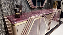 Casa Padrino set di mobili Art Déco di lusso viola / grigio / oro - 1 Credenza con 4 Ante e 1 Specchio da Parete - Mobili da Soggiorno e Hotel Art Déco - Collezione di Lusso