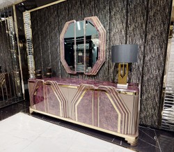 Casa Padrino set di mobili Art Déco di lusso viola / grigio / oro - 1 Credenza con 4 Ante e 1 Specchio da Parete - Mobili da Soggiorno e Hotel Art Déco - Collezione di Lusso