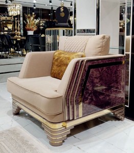 Casa Padrino poltrona Art Déco di lusso beige / viola / grigio / oro - Poltrona da soggiorno nobile con aspetto marmo - Mobili da Soggiorno e Hotel Art Déco di Lusso