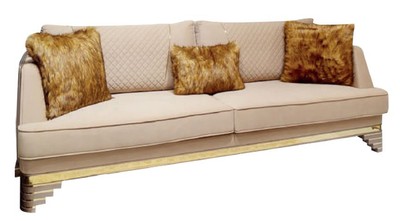 Casa Padrino divano Art Déco di lusso beige / viola / grigio / oro - Divano da soggiorno nobile con aspetto marmo - Mobili da Soggiorno e Hotel Art Déco di Lusso