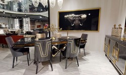 Casa Padrino table de salle à manger Art Déco de luxe noir / or - Table de cuisine en bois massif fait main - Mobilier de Salle à Manger Art Déco