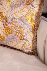 Luxus Designer Deko Kissen mit Fransen Blätter Design Mehrfarbig Braun Luxury Designer Decorative Pillow with Fringes Leaves Design Multicolor Brown