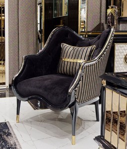 Luxus Art Deco Wohnzimmer Sessel Schwarz Gold Luxury Art Deco Living Room Armchair Black Gold