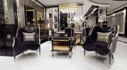 Casa Padrino Luxury Art Deco Living Room Armchair Black / Gold - Art Deco Living Room & Hotel Furniture - Luxury Collection