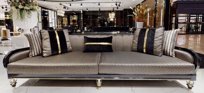 Luxus Art Deco Wohnzimmer Sofa Gold Creme Schwarz Gold Luxury Art Deco Living Room Sofa Gold Cream Black Gold