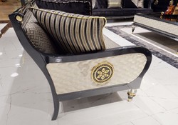 Casa Padrino luxury Art Deco Sofa gold / cream / black / gold - Art Deco Living Room & Hotel Furniture - Luxury Collection