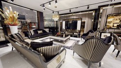 Casa Padrino luxury Art Deco Sofa gold / cream / black / gold - Art Deco Living Room & Hotel Furniture - Luxury Collection