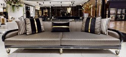 Casa Padrino luxury Art Deco Sofa gold / cream / black / gold - Art Deco Living Room & Hotel Furniture - Luxury Collection