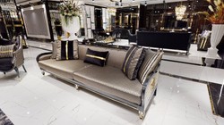 Casa Padrino luxury Art Deco Sofa gold / cream / black / gold - Art Deco Living Room & Hotel Furniture - Luxury Collection
