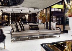 Casa Padrino luxury Art Deco Sofa gold / cream / black / gold - Art Deco Living Room & Hotel Furniture - Luxury Collection