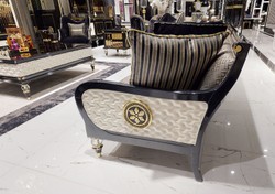 Casa Padrino luxury Art Deco Sofa gold / cream / black / gold - Art Deco Living Room & Hotel Furniture - Luxury Collection