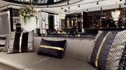 Casa Padrino luxury Art Deco Sofa gold / cream / black / gold - Art Deco Living Room & Hotel Furniture - Luxury Collection