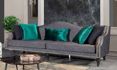 Casa Padrino luxury baroque sofa gray / black / gold - Magnificent living room sofa in baroque style - Baroque living room furniture