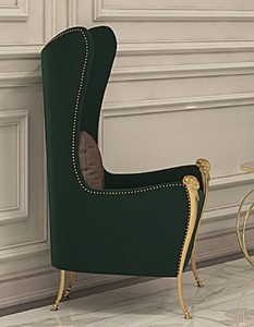 Luxus Art Deco Sessel Ohrensessel Grün Gold Luxury Art Deco Armchair Wing Chair Green Gold