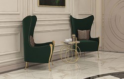 Luxus Art Deco Sessel Ohrensessel Grün Gold Luxury Art Deco Armchair Wing Chair Green Gold
