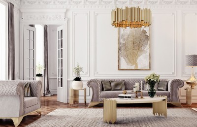 Casa Padrino Luxus Art Deco Sofa Grau / Gold - Wohnzimmer Sofa - Hotel Sofa - Luxus Art Deco Wohnzimmer & Hotel Möbel