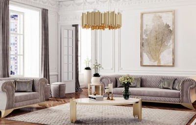 Casa Padrino Luxus Art Deco Sofa Grau / Gold - Wohnzimmer Sofa - Hotel Sofa - Luxus Art Deco Wohnzimmer & Hotel Möbel