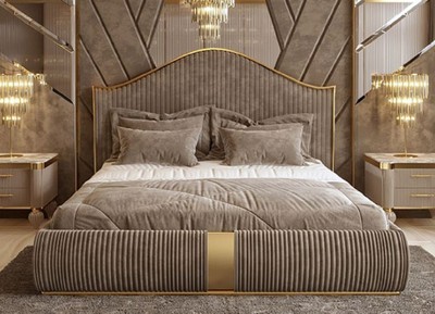 Luxus Art Deco Bett Doppelbett Grau Gold Luxury Art Deco Bed Double Bed Gray Gold