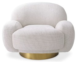 Luxus Designer Wohnzimmer Hotel Samt Sessel Drehsessel Weiß Messing Luxury Designer Living Room Hotel Velvet Armchair Swivel Armchair White Brass