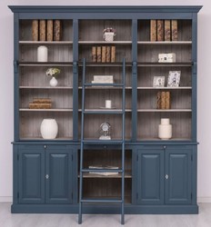 Landhausstil Massivholz Schrank Wohnzimmerschrank Bücherschrank Blau Grau Country Style Solid Wood Cabinet Living Room Cabinet Bookcase Blue Gray