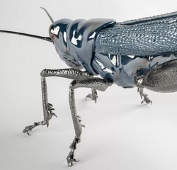 Luxus Deko Porzellan Skultur Figur Grashüpfer Blau Silber Luxury Deco Porcelain Sculpture Figure Grasshopper Blue Silver