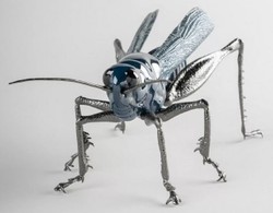 Luxus Deko Porzellan Skultur Figur Grashüpfer Blau Silber Luxury Deco Porcelain Sculpture Figure Grasshopper Blue Silver