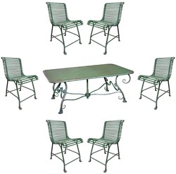 Casa Padrino Art Nouveau Wrought Iron Garden Furniture Set Antique Green - 1 Garden Table & & 6 Garden Chairs - Baroque & Art Nouveau Gastronomy & Garden Furniture
