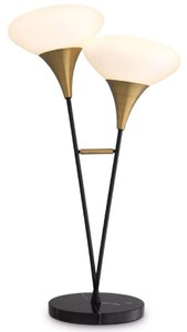 Casa Padrino lampe de table double de luxe laiton antique / noir / blanc 50 x 28 x H. 87 cm - Lampe de bureau avec socle en marbre - Collection de Luxe