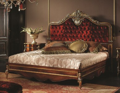 Luxus Barock Massivholz Bett Doppelbett Bordeauxrot Braun Gold Silber Luxury Baroque Solid Wood Bed Double Bordeaux Red Brown Gold Silver