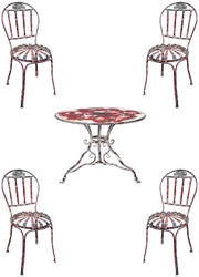 Casa Padrino Art Nouveau Wrought Iron Garden Furniture Set Antique Red / White - 1 Garden Table & & 4 Garden Chairs - Baroque & Art Nouveau Garden & Gastronomy Furniture