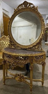 Casa Padrino consola de espejo barroco con tapa de mármol oro / gris - Magnífica consola barroco con espejo - Muebles barrocos hechos a mano