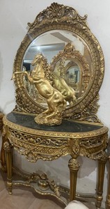 Casa Padrino consola de espejo barroco con tapa de mármol oro / negro - Magnífica consola barroco con espejo - Muebles barrocos hechos a mano